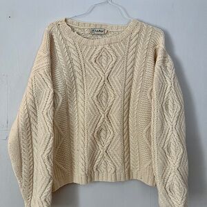 L.L. Bean Cream Crew Neck Cable Knit Sweater